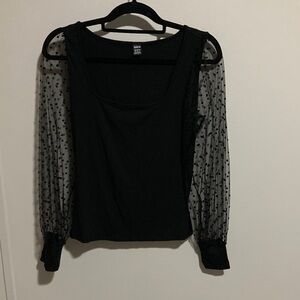 SHEIN Elegant Black Blouse with Sheer Sleeves